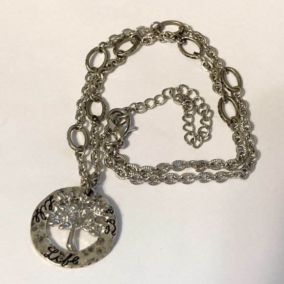 Tree of Life Pendant Necklace 18-21" Chain Message LIFE Silver Tone Serenity - Picture 9 of 11